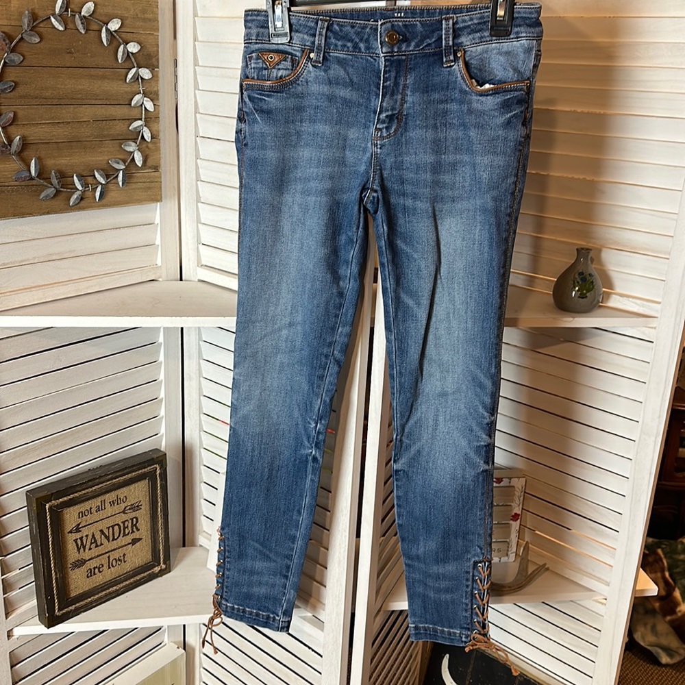 White House Black Market The Skimmer Skinny Jeans With Faux Leather Detailing